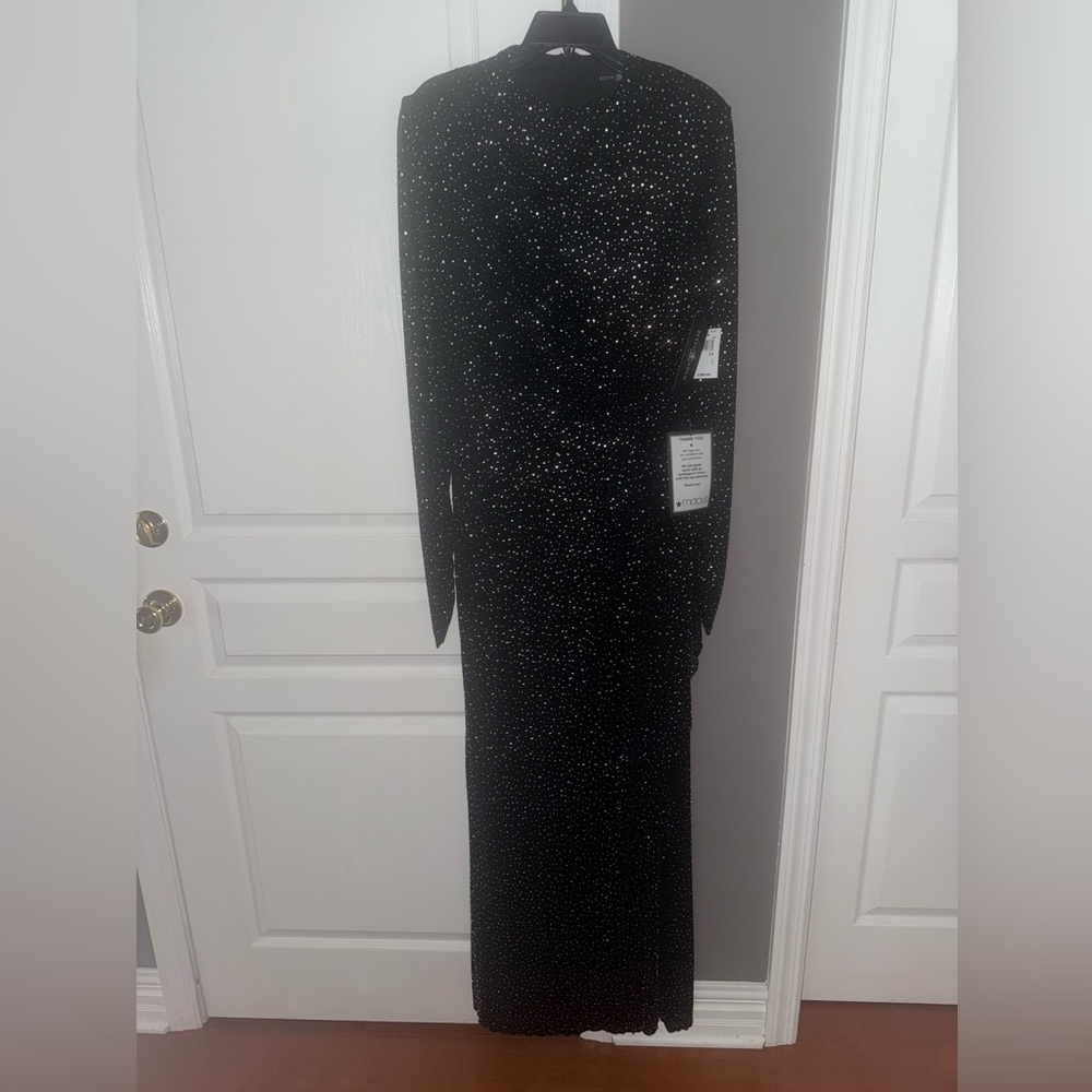Betsy & Adam Black Sparkle Long Sleeve Dress